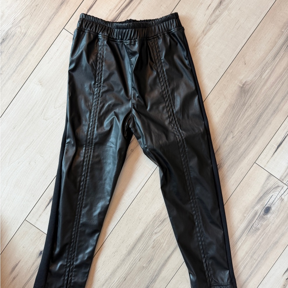 Black Faux Leather Jogger Pants for kids